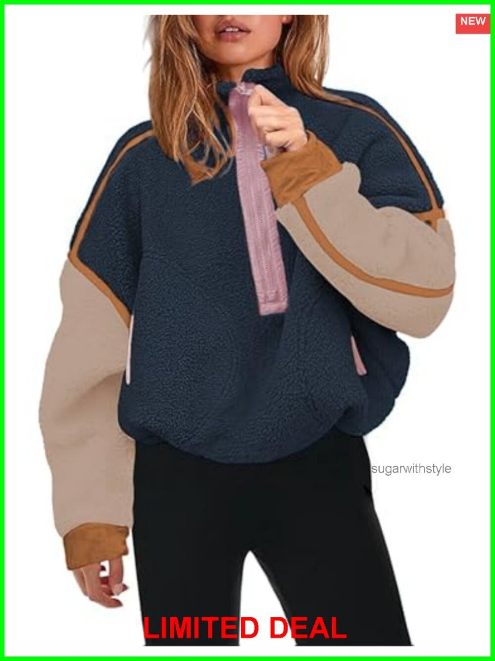 Womens Teddy Fleece Half Zip Pullover Oversized Sweatshirt